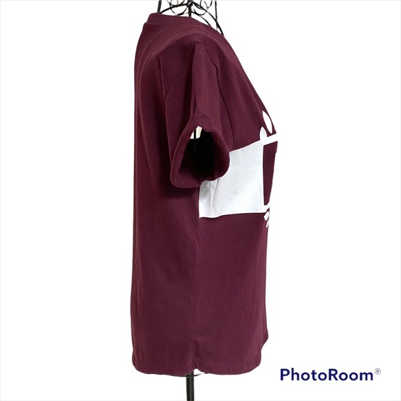 PINK Victoria’s Secret Maroon w/ White Logo Short Cuffed Sleeve Shirt Size S - Picture 2 of 8